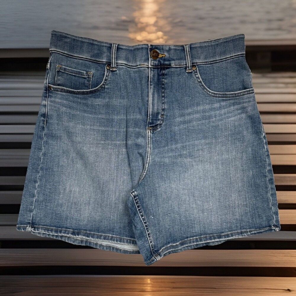 Lee High Rise Bermuda Shorts 16W (W36 Inseam 6.5) Blue Comfort Waist Denim Women